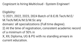 Cognizant Hiring Multicloud  System Engineer 20212024 Batch [upl. by Larkins]