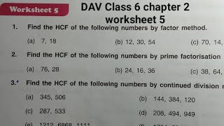 DAV Class 6 maths chapter 2 worksheet 5 ।। Class 6 math chapter 2 worksheet 5 dav public school [upl. by Codel]