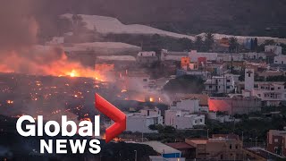 La Palma volcano drone footage reveals massive river of lava [upl. by Damalis653]