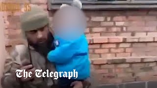 Footage from Chechen warlord shows his forces bombarding highrise and rescuing children [upl. by Cibis]