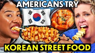 Americans Try Korean Street Food For The First Time Tteokbokki Gimbap GamjaHotDog [upl. by Nipha]