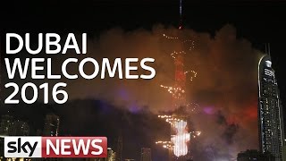 Dubais New Years Fireworks Display Goes On Next To Burning Building [upl. by Pinette]