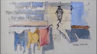 How to use Two Photos to Create a Line and Wash Watercolor Peter Sheeler [upl. by Nelra593]