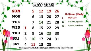 May Calendar 2024 may may2024 2024 [upl. by Darej591]