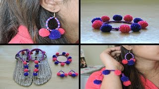 DIY Pom Pom Jewellery  Pom Pom Earrings  Pom POm Bracelet  Pom Pom Sandles  Pom Pom Making [upl. by Aicaca]