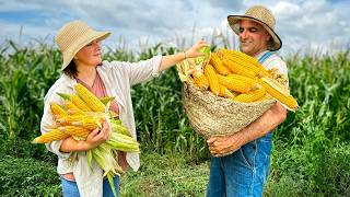 Harvested Corn in a Faraway Village Cooking Big Turkish Cag Kebab and Canning Corn for Winter [upl. by Eimerej]