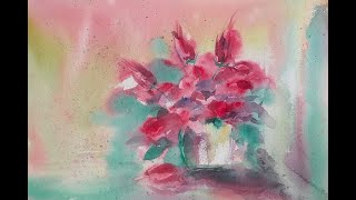 Loose watercolour roses tutorial hake brush watercolor flowers painting for beginners [upl. by Rubin674]