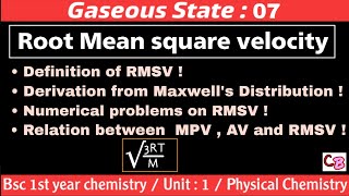 Root mean square velocity from Maxwells distribution  Gaseous state  Bsc 1st year chemistry [upl. by Klemperer]