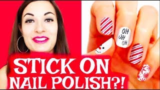 AMAZING STICK ON NAIL POLISH DIY MANICURE AT HOME EASY NAILS FUN FAST FINGERNAIL NAIL STRIPS [upl. by Ejroj]