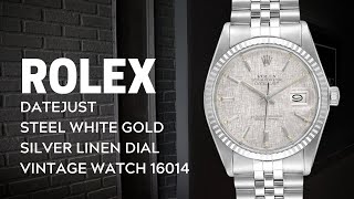 Rolex Datejust Steel White Gold Silver Linen Dial Vintage Watch 16014 Review  SwissWatchExpo [upl. by Eirual157]