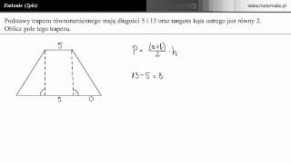 Zadanie maturalne  pole trapezu i tangens [upl. by Kliman962]