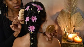 ASMR EXTREMELY Relaxing Hair Treatment Hair Style Neck amp Shoulders Oil Massage Aloe GEL Scalp [upl. by Pederson]