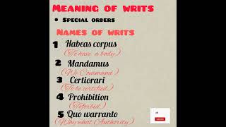 5 writs of Indian Constitution ✍️and meaning of writs constitutionofindia👨‍🎓🖊 [upl. by Eeslek]