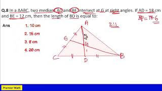 In a ∆ABC two medians AD and BE intersect at G at right angles If AD  18 cm and BE  12 cm then [upl. by Ateuqahs]