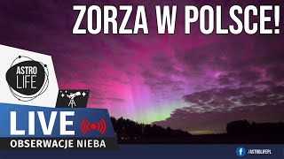 SILNA BURZA GEOMAGNETYCZNA Zorza polarna widoczna Polsce  Niebo na żywo 288 [upl. by Nickolaus]