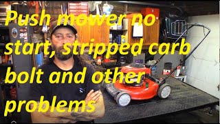 Troybilt push mower no start and a helicoil thread repair [upl. by Aerised924]