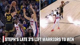 Steph Curry hits a pair of late 3’s to seal Warriors’ win vs Pistons  NBA on ESPN [upl. by Ahsoyem]