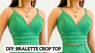 DIY How to Cut and Sew this BRALETTE CROP TOP  Easy step by step tutorial [upl. by Naujtna]