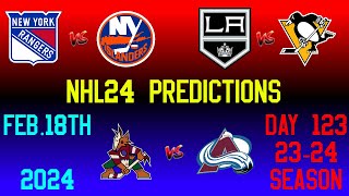 NHL 24 PREDICTIONS DAY 123  FEBRUARY 18TH 2024 [upl. by Egidius839]