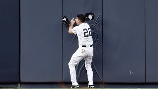 Jacoby Ellsbury Suffers Concussion Running into Wall Still Makes Great Catch [upl. by Anivid]