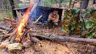 HEAVY RAIN amp MUDDY Overnight Tarp Camping amp Building A Fire In Extremely Wet Conditions [upl. by Yanffit]