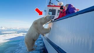 Polar Bear Tries To Get Attention From Fishing Ship – When Crew Notices They Lower A Rescue Vessel [upl. by Lyrad]