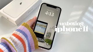 iphone 11 unboxing 2023 white 🐰🤍 aesthetic unboxing  set up accessories amp camera test ✧ [upl. by Matthew]