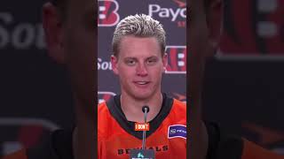 Joe responds to the water bottle scandal 😂 footballfunny pressconference joeburrow bengals [upl. by Eisele]