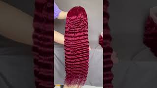 28” burgundy 13x4 trans frontal wig deep wave [upl. by Jo-Anne]