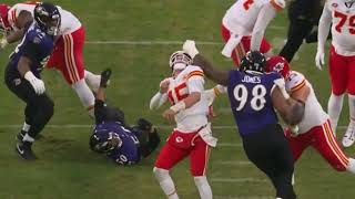 PATRICK MAHOMES GETS CLOTHESLINED IN AFC CHAMPIONSHIP GAME [upl. by Imoyaba]