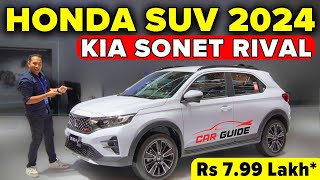 Honda WRV 2024 🔥 Kia Sonet Facelift Rival  ADAS  Turbo Petrol  New Honda SUV 2024  Nexon Rival [upl. by Dranek862]