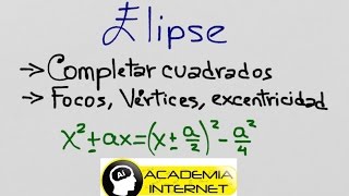 Calcular vértice foco excentricidad de elipse completar cuadrados [upl. by Ihcelek]