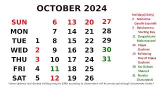 October Calendar 2024 [upl. by Sukramaj76]