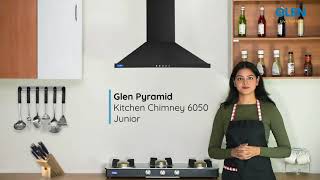 Glen 6050 Junior DX Black Chimney 60 cm 1000 m3h  Pyramid Chimney for kitchen [upl. by Ahsilla]