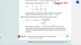 EnVision Algebra 2 Lesson 36 Theorems About Roots of Polynomial Equations  Example 3 [upl. by Pru]