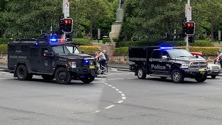 BEARCAT ARMOURED VEHICLE NSW Police TACTICAL OPERATIONS Responding  College St Sydney [upl. by Ennywg]