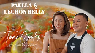 Toni Cooks with chefrvmanabat  Paella amp Lechon Belly [upl. by Moe]