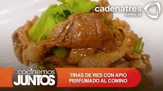 ¿Cómo preparar tiras de res con apio perfumado al comino [upl. by Ahsym]