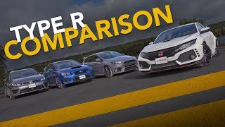 Honda Civic Type R vs Ford Focus RS vs Subaru WRX STI vs VW Golf R Sport Compact Comparison [upl. by Eisak]