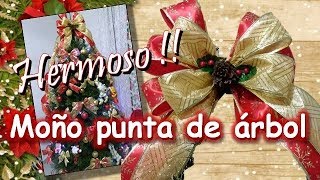 Como hacer MOÑO PARA PUNTA DE ÁRBOL  Lazo navideño [upl. by Eirehs]