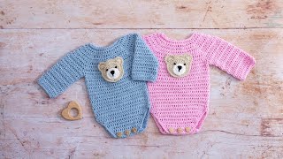 Crochet Baby Onesie Pattern Part 1 of CUTE amp EASY Tutorial [upl. by Fianna545]