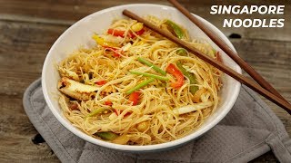 Singapore Rice Noodles  Restaurant Cafe Singaporean Style Recipes  CookingShooking [upl. by Lesnah]