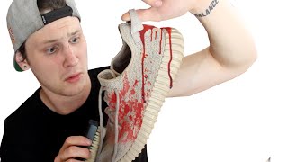 CLEANING BLOOD OUT OF MY YEEZYS SNEAKER RESTORATION [upl. by Vernice]