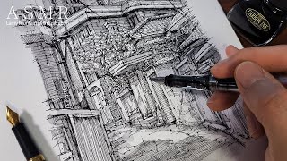 【ASMR】 만년필로 그림 그리는 소리 SOUND and DRAWING by a Lamy fountain pen ✒ Side Street No Talking [upl. by Anertac527]