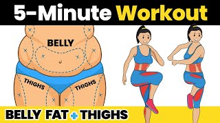 5 Minute BELLY FAT amp THIGHS Workout to Lose Weight at Home Fast  Standing Exercise for Flat Stomach [upl. by Cyrilla649]