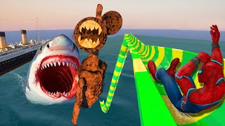 GTA 5 Siren Head vs Shark  SPIDERMAN Water Slides Ragdolls [upl. by Sabu]