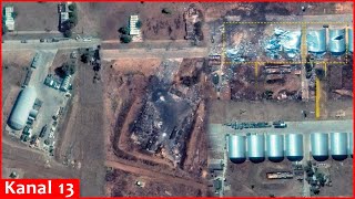 Satellite images of the Russian Marinovka air base were shared the shelters were destroyed [upl. by Grogan]