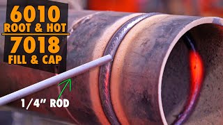 Stick Welding 6” Pipe  6010 Root and Hot 7018 Fill and Cap [upl. by Allecram475]