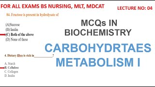 MCQS ON METABOLISM OF CARBOHYDRATES PART I  BIOCHEMISTRY MCQS  BIOLOGY MCQS [upl. by Light]