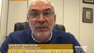 PADOVA TG  05012016  AL VIA I SALDI PADOVANI SPENDERANNO IN MEDIA 400 EURO [upl. by Lexerd]